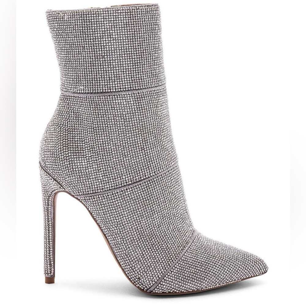 Steve Madden Rhinestone Ankle Booties Silver Sparkle Stiletto Heels size 6
